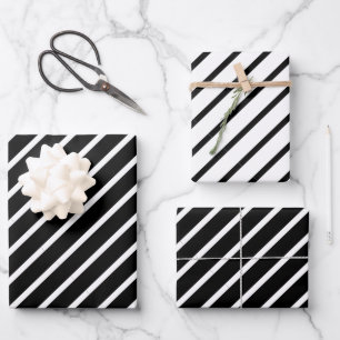 Chic Simple Elegant Black & White Diagonal Stripes Wrapping Paper Sheet