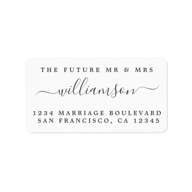 Chic Simple Future Mr Mrs Wedding Return Address Label (Front)