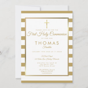 Chic Simple Gold Cross First Holy Communion Invitation