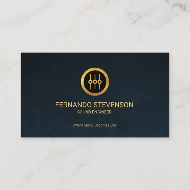 Chic Simple Gold Equalizer Icon Blue Grunge Business Card (Front)