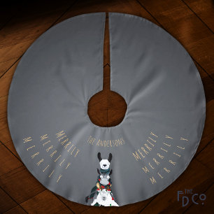 Chic Simple Grey   Funny Winter Llama Sheep Donkey Brushed Polyester Tree Skirt