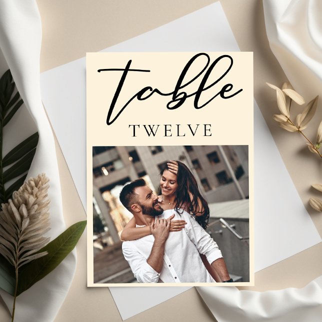 Chic Simple Ivory Couple Photo Wedding Table Number (Creator Uploaded)