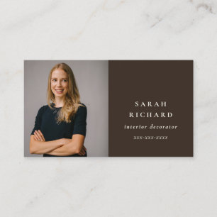Chic Simple Minimal Dark Brown Professional Photo Business Card