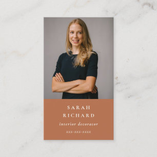 Chic Simple Minimal Rust Orange Professional Photo Business Card