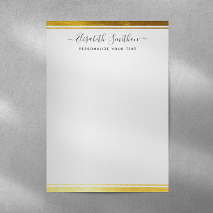 Chic Simple Minimal White Gold Personal Stationery Custom Letterhead