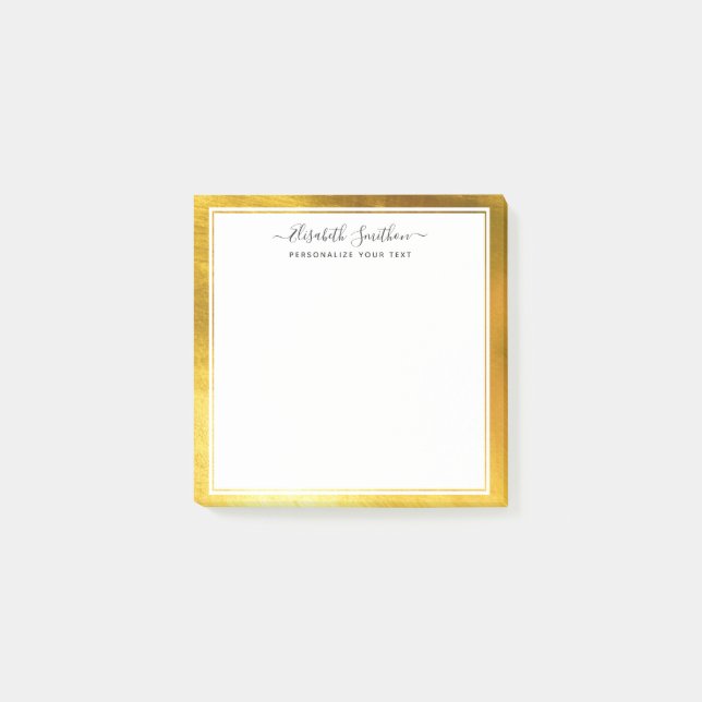 Chic Simple Minimal White Gold Personal Stationery Post-it Notes (Front)