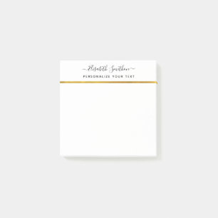 Chic Simple Minimal White Gold Personal Stationery Post-it Notes