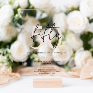 Chic Simple Minimalist  Blush Pink 50th Brithday Acrylic Invitations