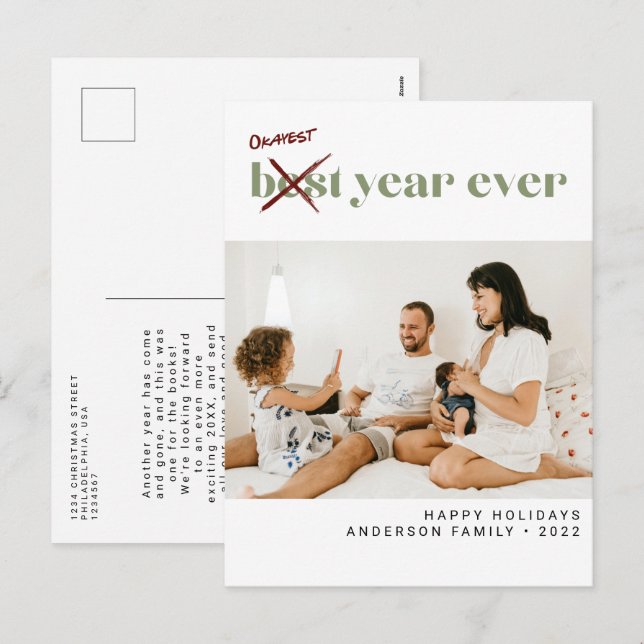 Chic Simple Minimalist Okayest Year Ever Photo Holiday Postcard (Front/Back)