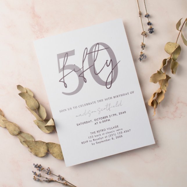 Chic Simple Minimalist Purple Plum 50th Birthday Invitation (Creator Uploaded)