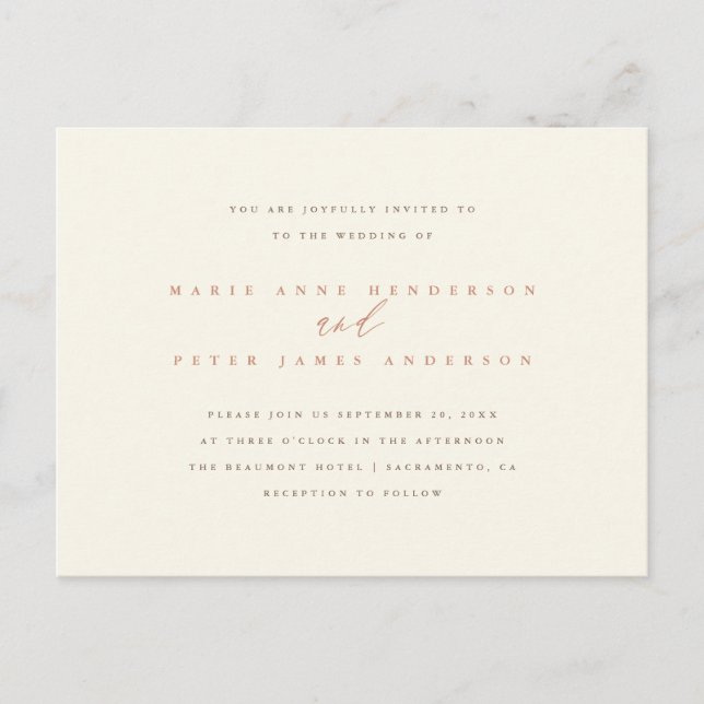 Chic Simple Minimalist Typography Fall Wedding Invitation Postcard (Front)
