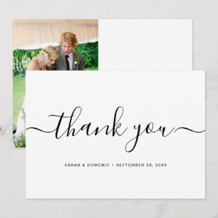 Chic Simple Minimalist Wedding Photo Thank You Car