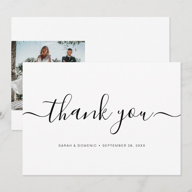 Chic Simple Minimalist Wedding Photo Thank You Card (Front/Back)
