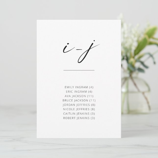 Chic Simple Modern Script Alphabetical Seating I-J (Standing Front)