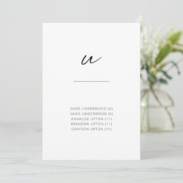 Chic + Simple Modern Script Alphabetical Seating U (Standing Front)