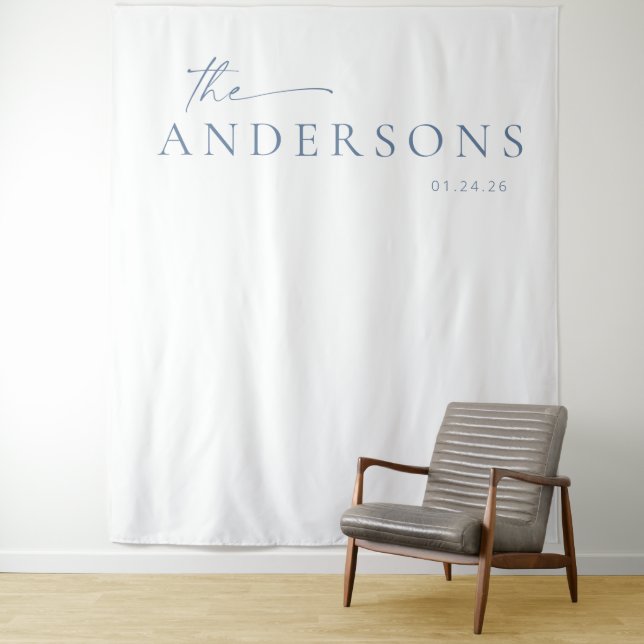 Chic + Simple Modern Wedding Photo Backdrop | Blue Tapestry (In Situ)