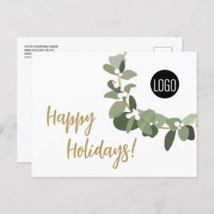 Chic simple modern wreath custom business logo holiday postcard