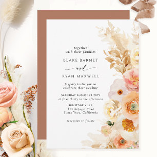 Chic Simple Peach Blush Cream Terracotta Wedding Invitation
