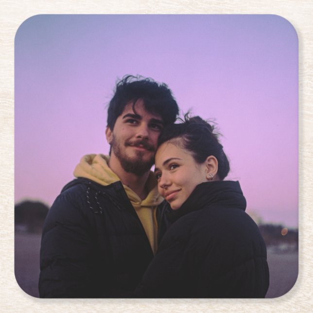 Chic Simple Photo Personalised  Square Paper Coaster (Front)