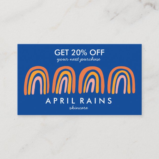 Chic Simple Pink Orange Blue Rainbows  Discount Card (Front)