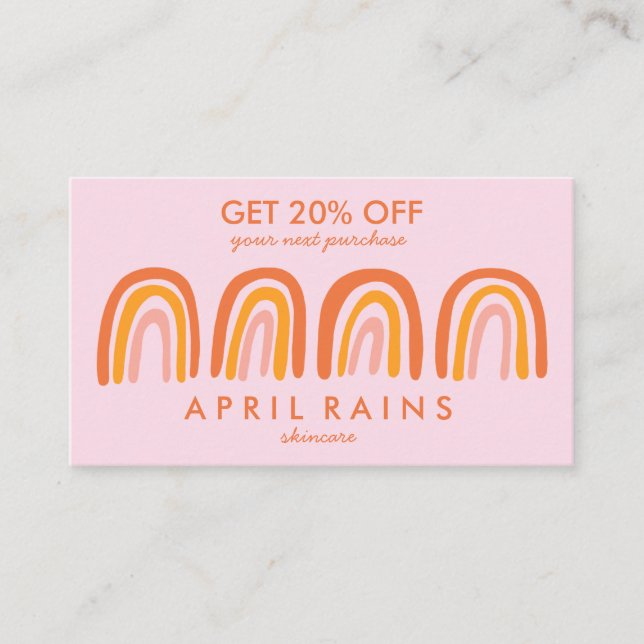 Chic Simple Pink Orange Rainbows  Discount Card (Front)
