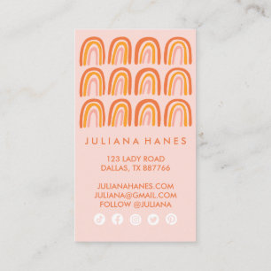 Chic Simple Pink Orange Rainbows Social Icons Loyalty Card