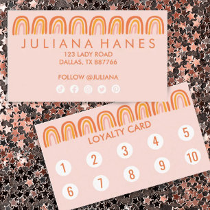 Chic Simple Pink Orange Rainbows Social Icons Loyalty Card