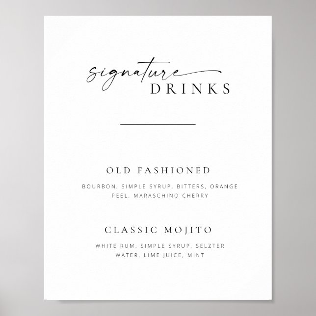Chic + Simple Script Wedding Signature Drinks Sign (Front)