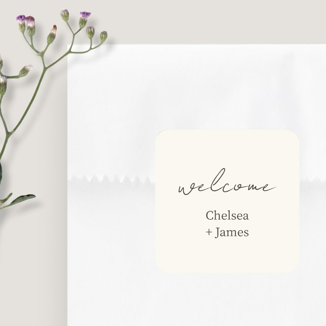 Chic Simple Script Welcome Wedding Square Sticker (Creator Uploaded)