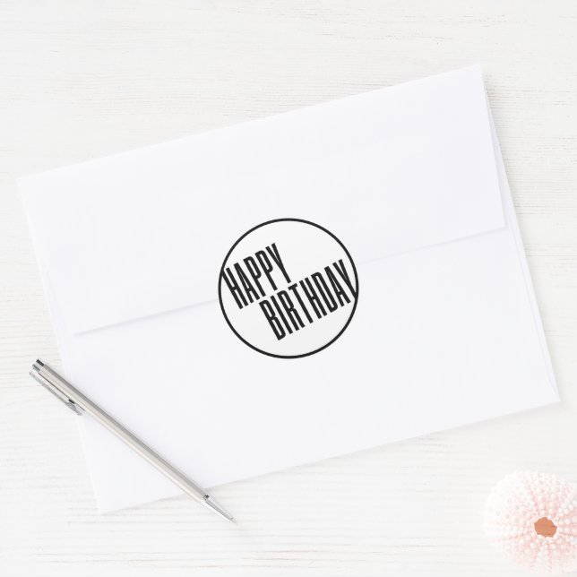 Chic & Simple White & Black Happy Birthday Sticker (Envelope)