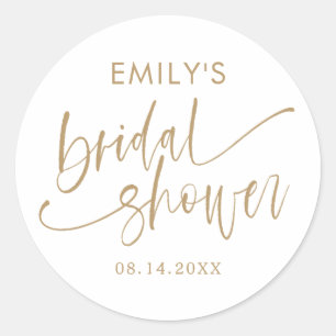 Chic Simple White Gold Script Bridal Shower Classic Round Sticker