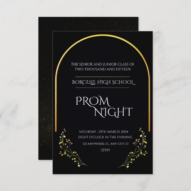 Chic Simplicity: Black Minimalist Prom Night Invitation (Front/Back)
