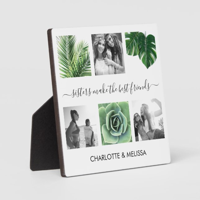 Chic sisters white photo collage plaque (Front)