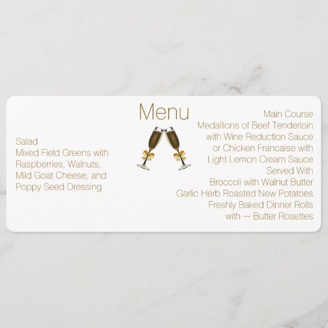Chic Skinny Custom Wedding Menu (Front)