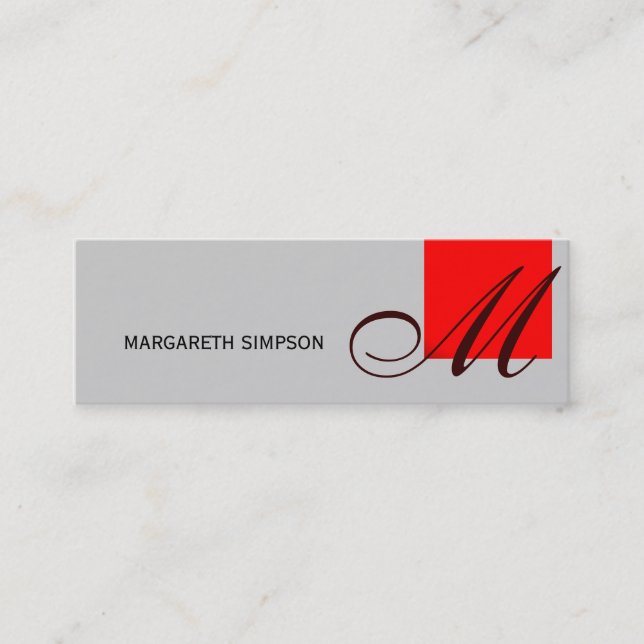 Chic Skinny Monogram Grey Red Business Card (Front)