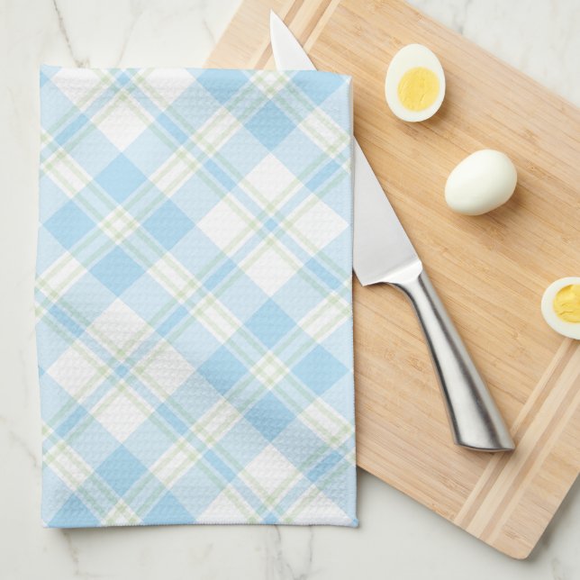 Chic Sky Blue and White Check Kitchen Towel (Quarter Fold)