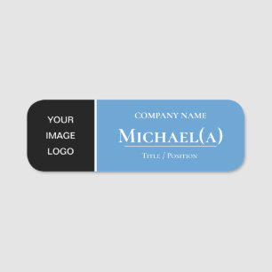 Chic Sky Light Blue & Black: Elegant Business LOGO Name Tag