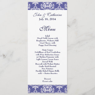 Chic Slate Blue & White Damask Wedding Table Menu