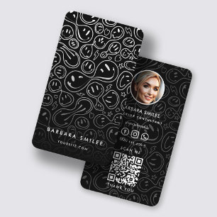 Chic Smiling Face Melting Smile Pattern Black Business Card