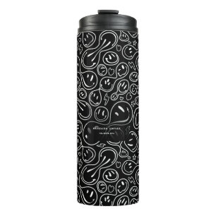 Chic Smiling Face Melting Smile Pattern Black Thermal Tumbler