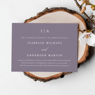 Chic Smoky Purple Monogram Wedding Postponement Announcement