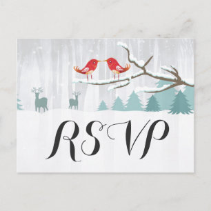 Chic Snow Wonderland Bird Deer Winter Wedding RSVP Invitation Postcard