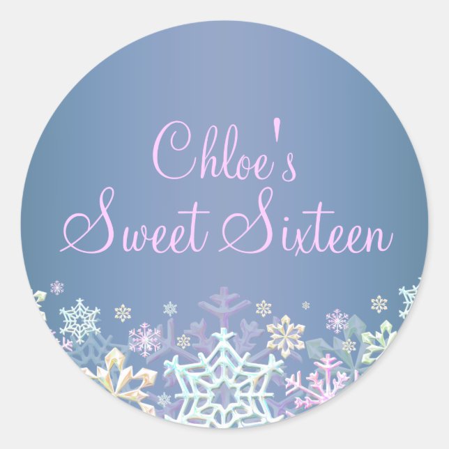 Chic Snowflake Blue Sweet 16 Sticker (Front)