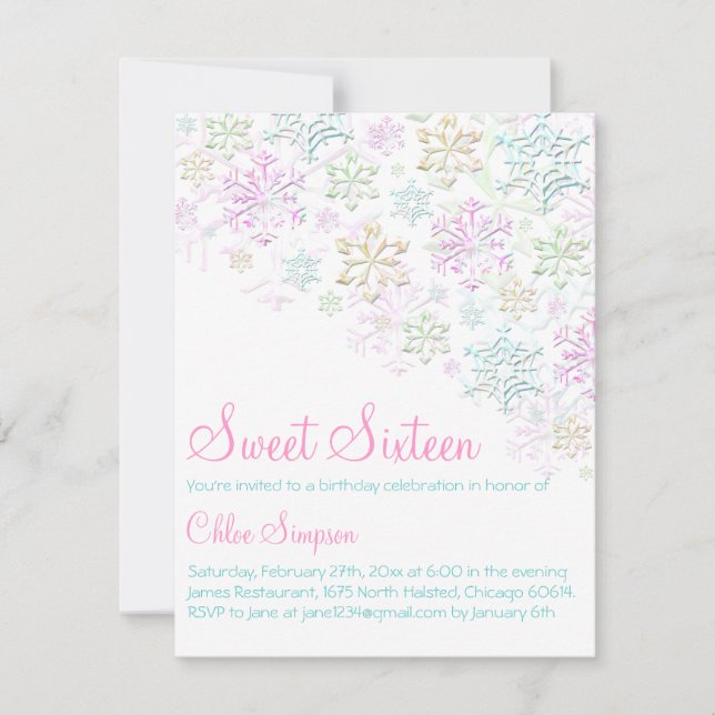Chic Snowflake Sweet16 Invitation (Front)