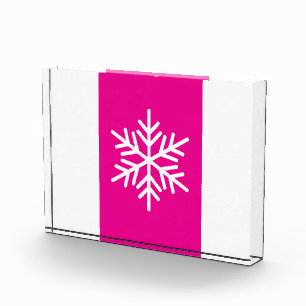 Chic Snowflake Vertical Bright Pink White Stripes Photo Block