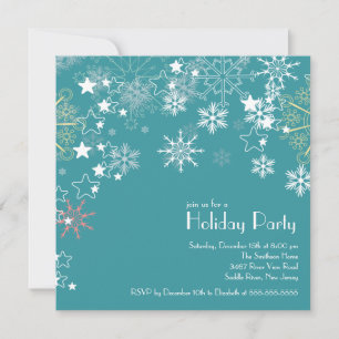 Chic Snowflakes Christmas Holiday Party Blue Invitation