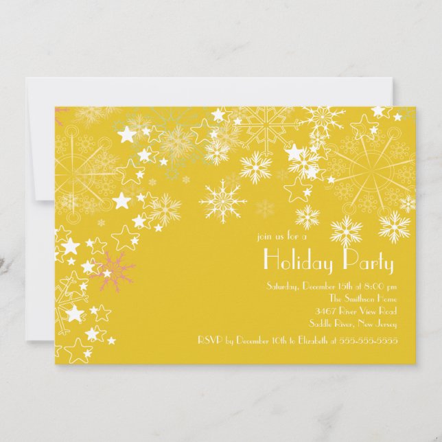 Chic Snowflakes Christmas Holiday Party Gold Invitation (Front)