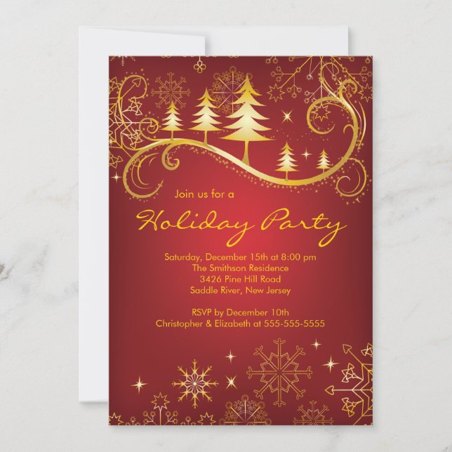 Chic Snowflakes Christmas Trees Holiday Party Invitation (Front)
