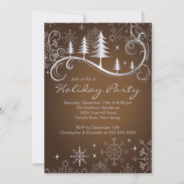 Chic Snowflakes Christmas Trees Holiday Party Invitation (Front)
