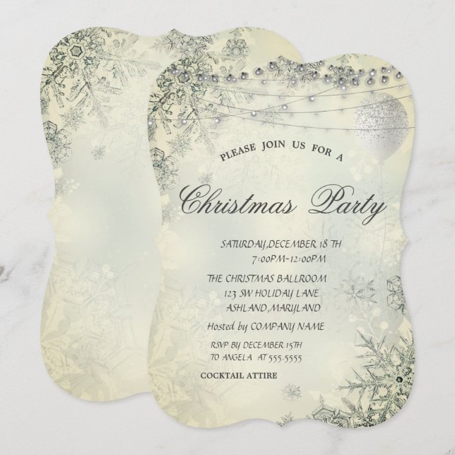 Chic Snowflakes,Lights,Balloon,Christmas Party Invitation (Front/Back)